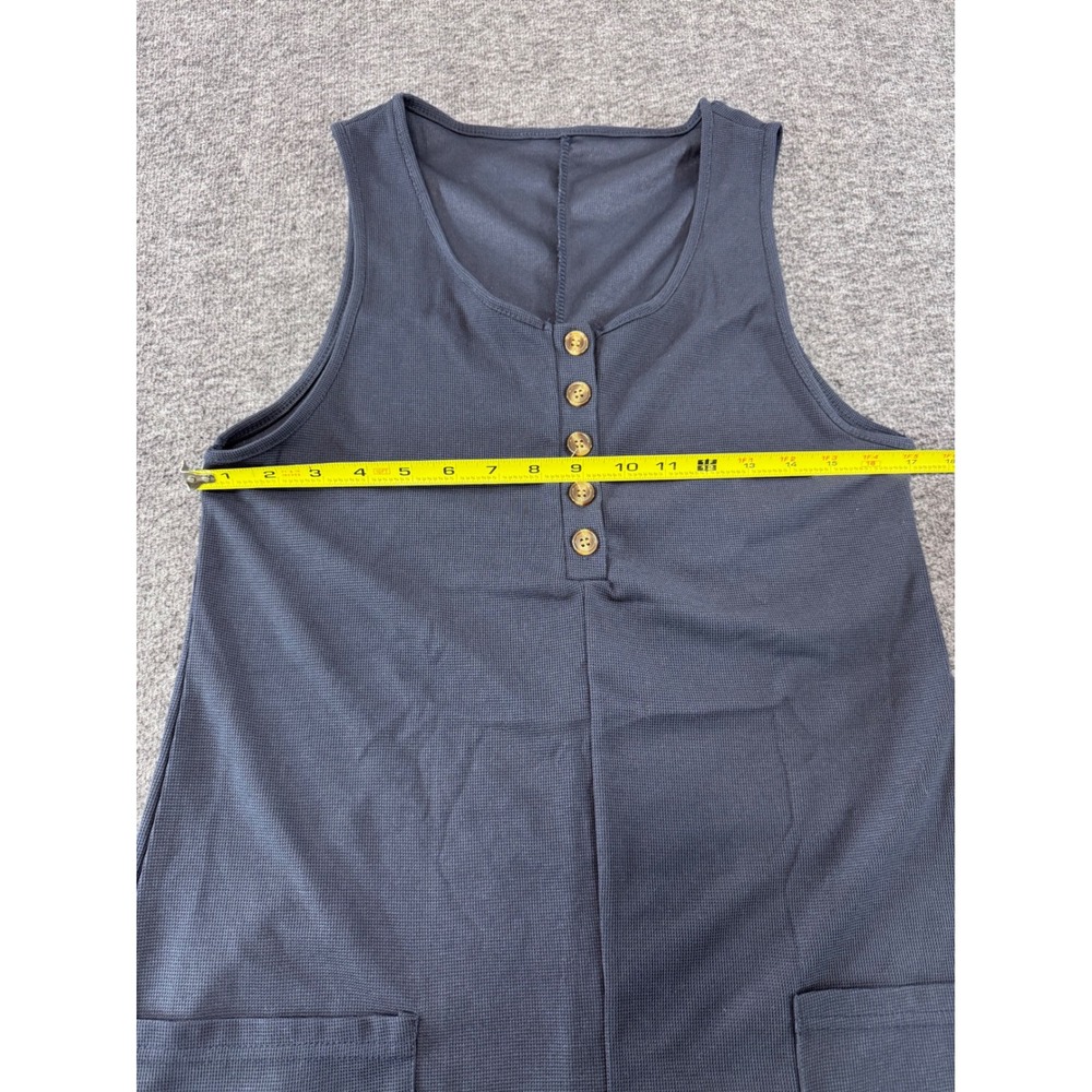 Waffle Knit Henley Romper Navy Blue Sleeveless Pocketed Jumpsuit Women Large - Picture 4 of 9